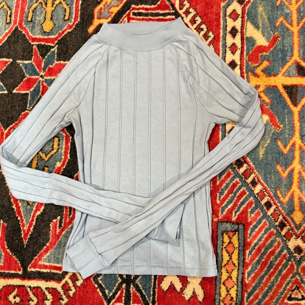 BDG Blue Long Sleeve Ribbed Shirt